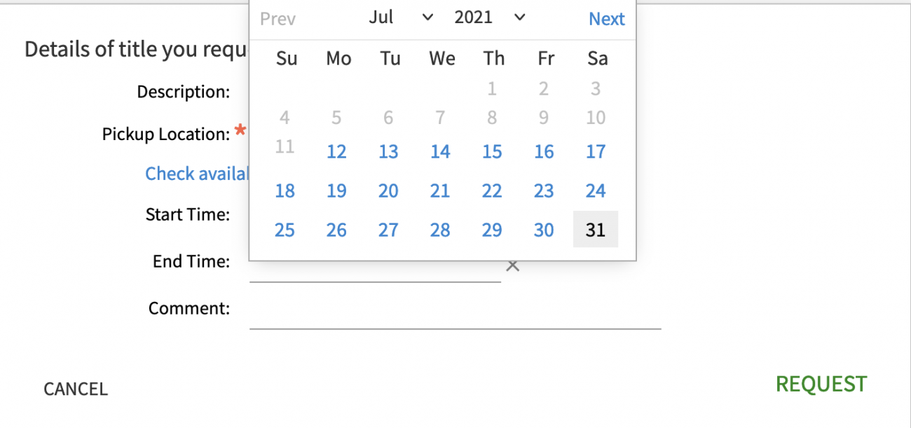 Date selection calendar in Jumbosearch