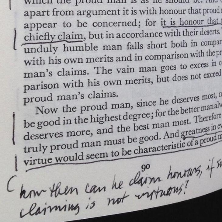 Annotated page from a book in the John Rawls collection