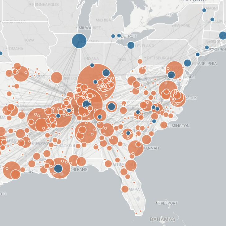 Map visualization locations of Black physicians in the early 20th century United States