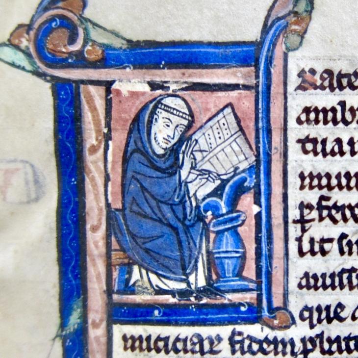Historiated initial of St Jerome in Tufts University MS 21