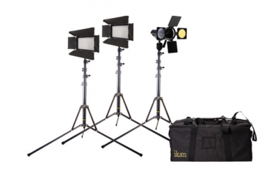 Three lights on tripod with soft carry case