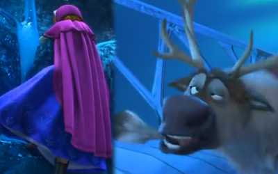 Split screen of Elsa and Sven from Disney's Frozen
