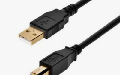 close up of the two ends of a USB-B to USB-A cable