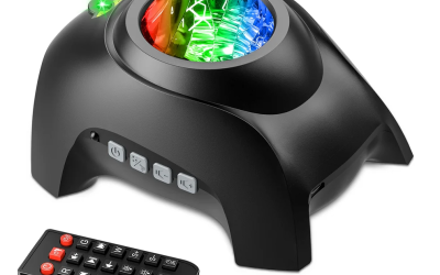 Star projector with red, green, blue lights and a remote