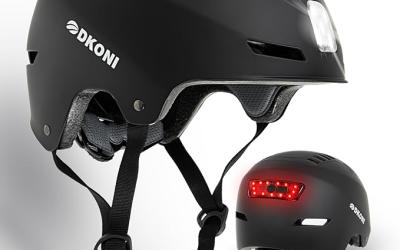 Black helmet with white light on front and red light on rear