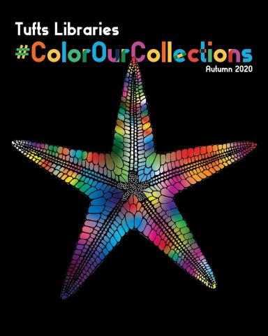 Cover of the coloring book with a multi-color starfish