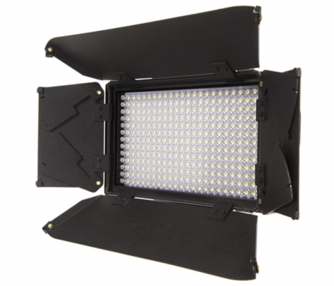 LED panel light with barn doors, front