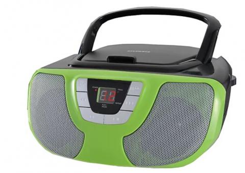 Green portable CD player with black handle