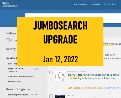 Announcement of JumboSearch upgrade happening on January 12, 2022