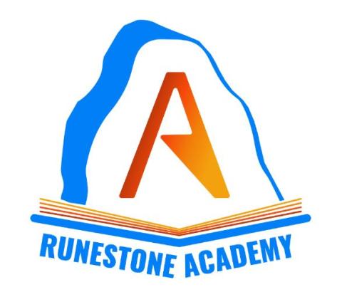 Runestone Academy logo with a large orange A over drawing of an open book