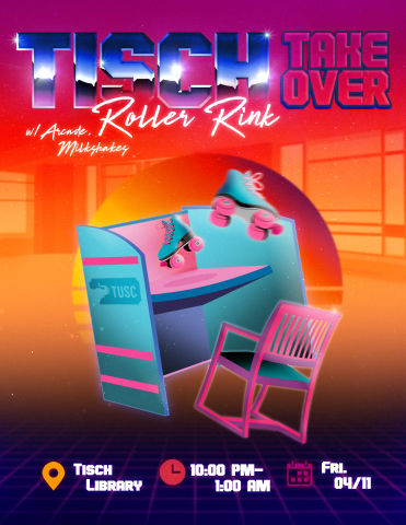 neon roller skates over study carrel