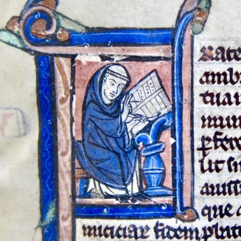 Historiated initial of St Jerome in Tufts University MS 21