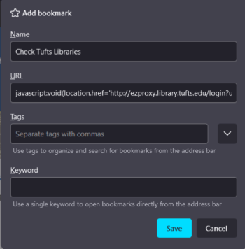 Screenshot of Add bookmark menu in Firefox