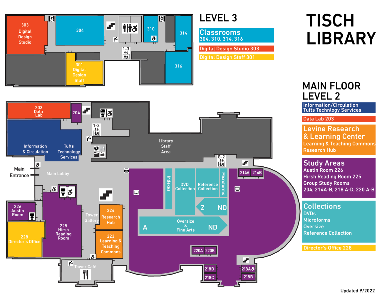 Tisch floorplan levels 2 and 3