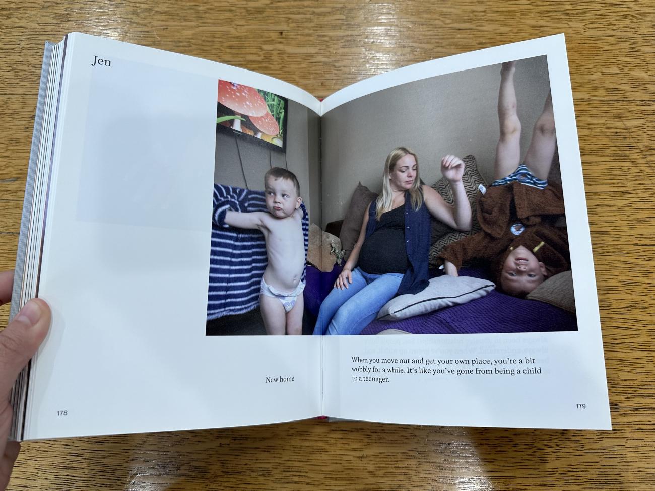 A photograph on the pages of an open book