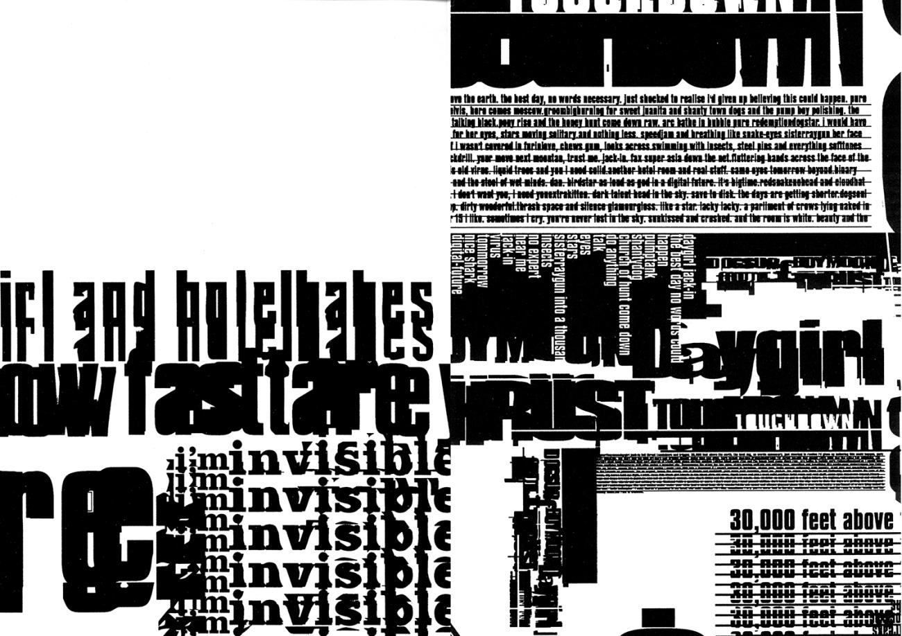 Two pages of black and white typography