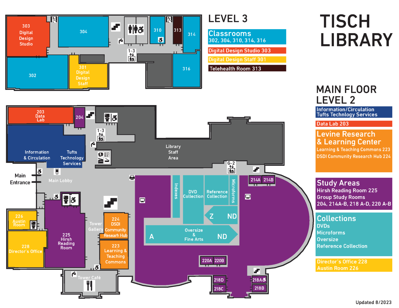 Tisch Floorplans Level 1 and 2