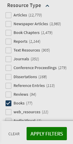 Resource Type filtered to just Books