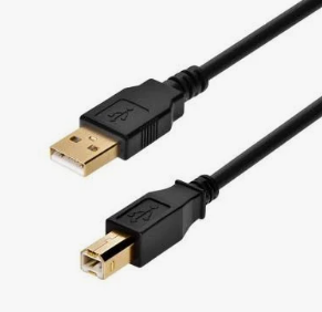 close up of the two ends of a USB-B to USB-A cable