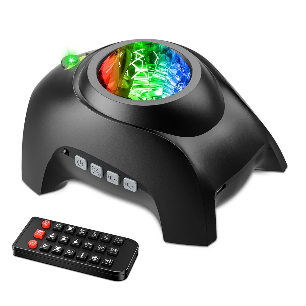 Star projector with red, green, blue lights and a remote
