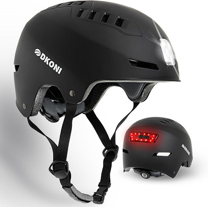 Black helmet with white light on front and red light on rear