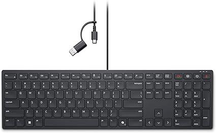 Photo of keyboard with wired USB-C connection and attached USB adapter