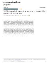 First page of article Self-transport of swimming bacteria is impaired by porous microstructure