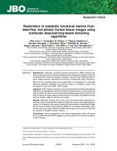 First page of article Restoration of metabolic functional metrics from label-free, two-photon human tissue images using multiscale deep-learning-based denoising algorithms