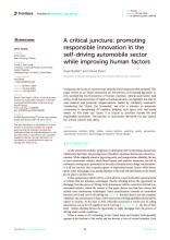 First page of article A critical juncture: promoting responsible innovation in the self-driving automobile sector while improving human factors