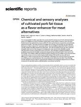 First page of article Chemical and sensory analyses of cultivated pork fat tissue as a flavor enhancer for meat alternatives