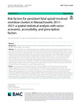 First page of article Risk factors for persistent fatal opioid-involved overdose clusters in Massachusetts 2011–2021...