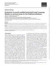 First page of article Evaluation of search-enabled pretrained Large Language Models on retrieval tasks for the PubChem database