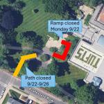 Aerial view of pathway showing path and ramp closure